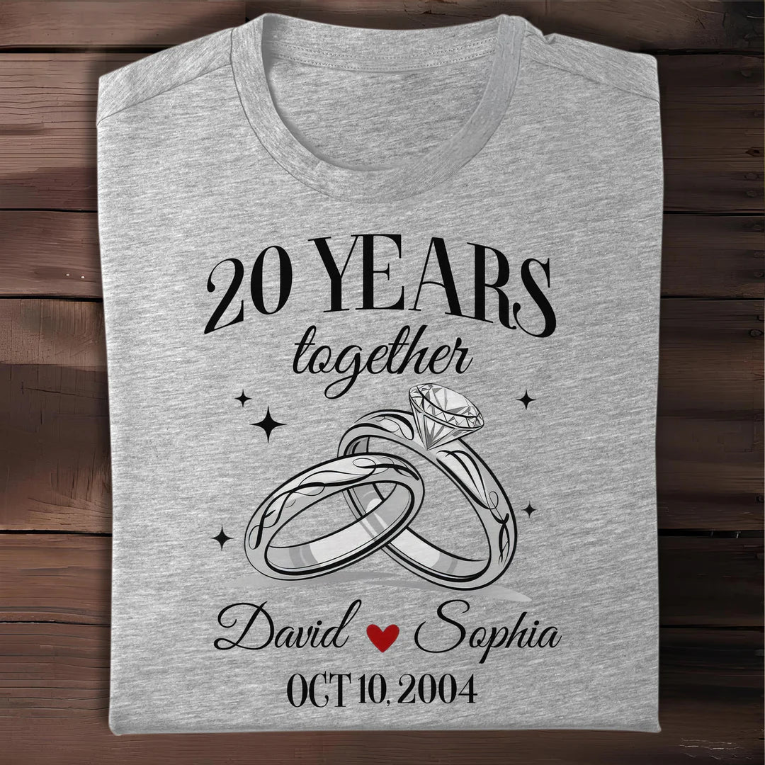 Personalized Anniversary T-Shirt – Custom Names, Date & Years Together Couple Gift