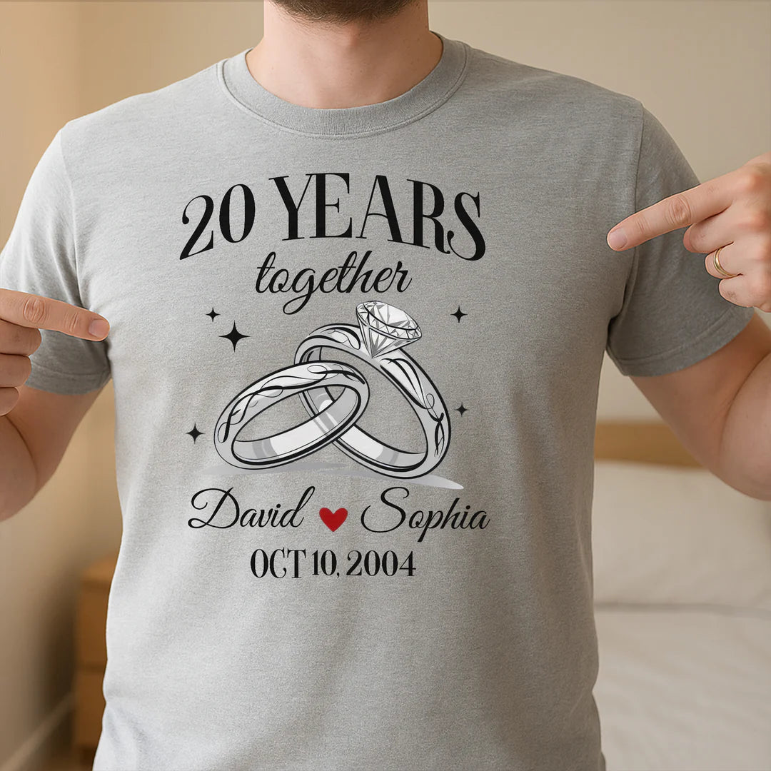 Personalized Anniversary T-Shirt – Custom Names, Date & Years Together Couple Gift