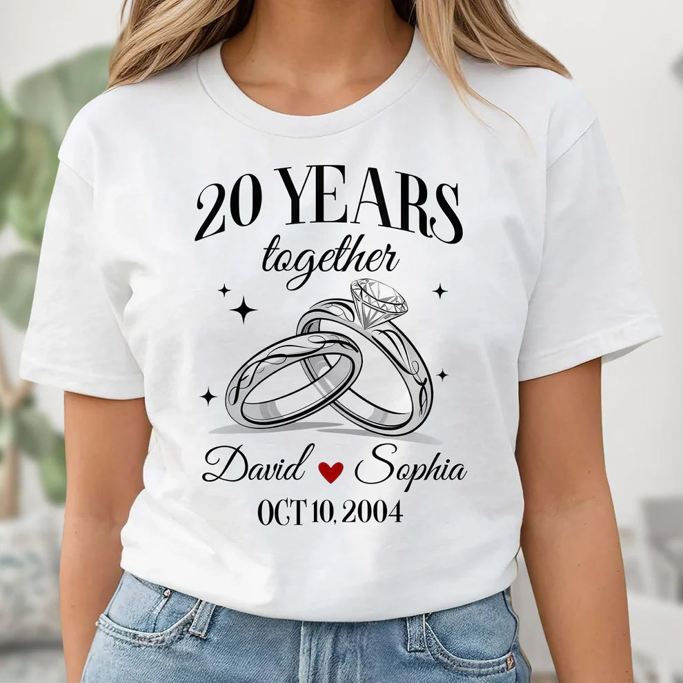 Personalized Anniversary T-Shirt – Custom Names, Date & Years Together Couple Gift