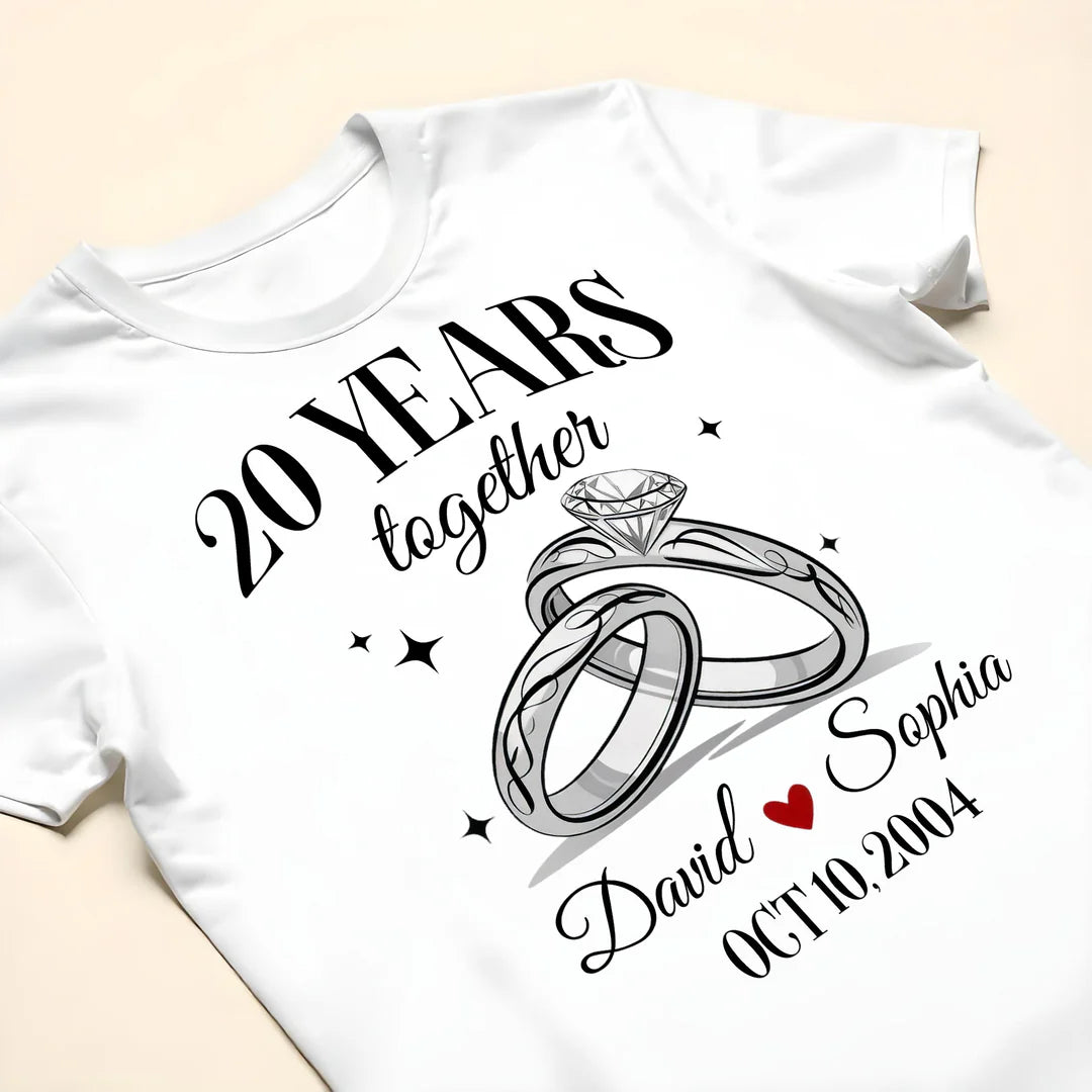 Personalized Anniversary T-Shirt – Custom Names, Date & Years Together Couple Gift